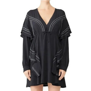 Iro Nine Black Silk Crepe Ruffle Long Sleeve Tunic
